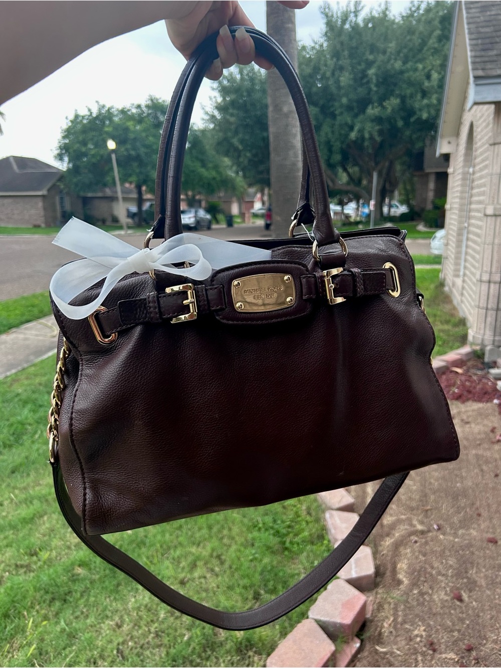 Michael Kors Chocolate Brown Leather Satchel with Gold Hardware